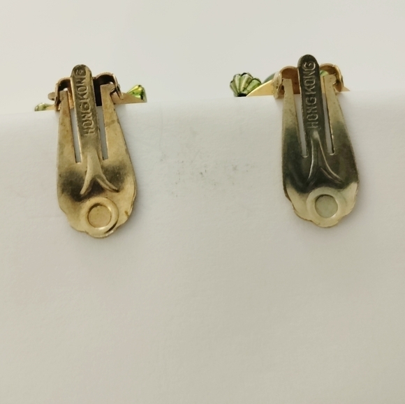 GREEN PEARL Clip-On Earrings Vintage 1960 Retro Eclectic Funky - Picture 6 of 10